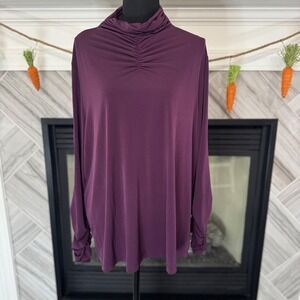 Susan‎ Graver Purple Turtleneck Long Sleeve Ruched Top Blouse 2X